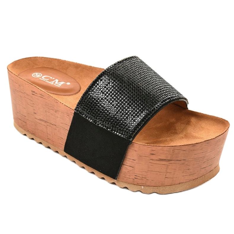 Papuci negri pe platforma 77-99 negru 1