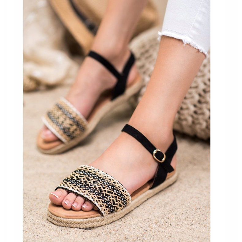 SHELOVET Sandale ușoare împletite bej negru 1