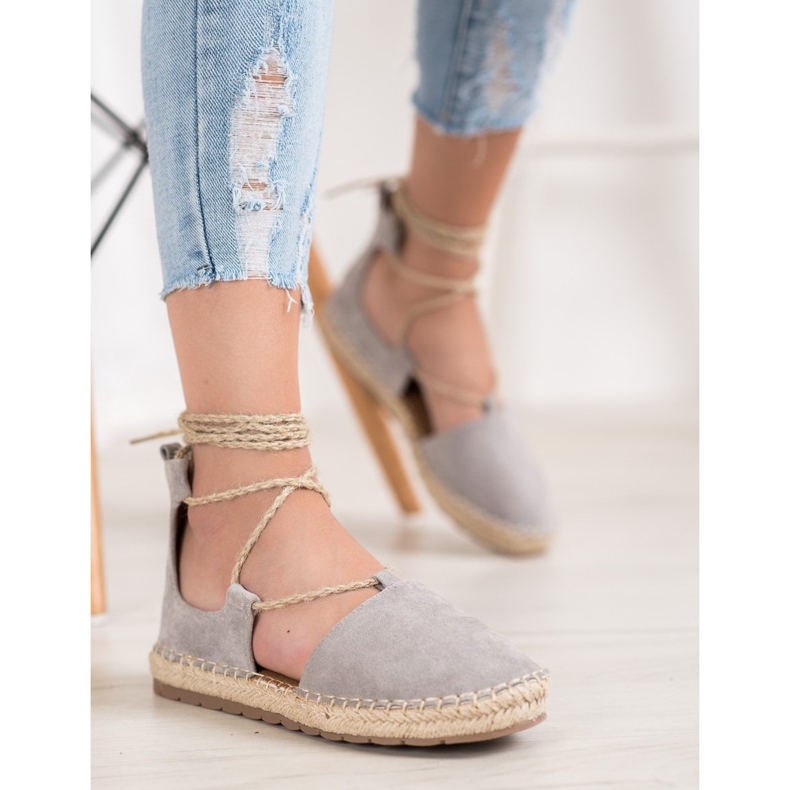 Seastar Espadrile din piele de căprioară cu legătură gri 1 Seastar Espadrile din piele de căprioară cu legătură gri 1