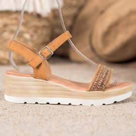 Renda Sandale cu pană cu cristale maro 1 Renda Sandale cu pană cu cristale maro 1