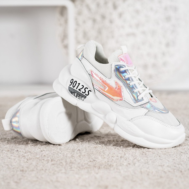 SHELOVET Adidași cu modă din piele ecologică alb multicolor gri 2