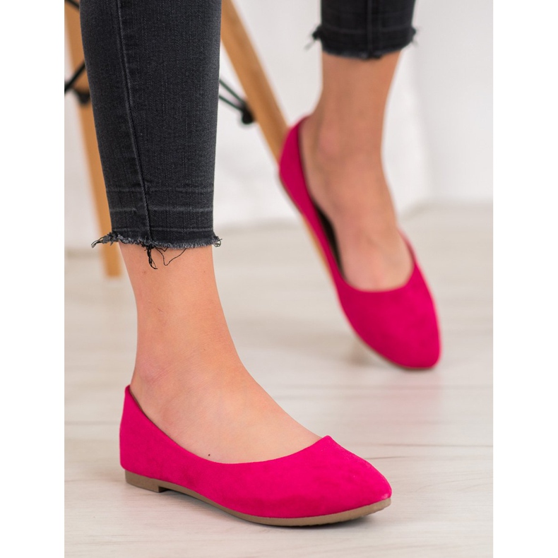 Balerini VINCEZA din piele de căprioară clasică roz 1