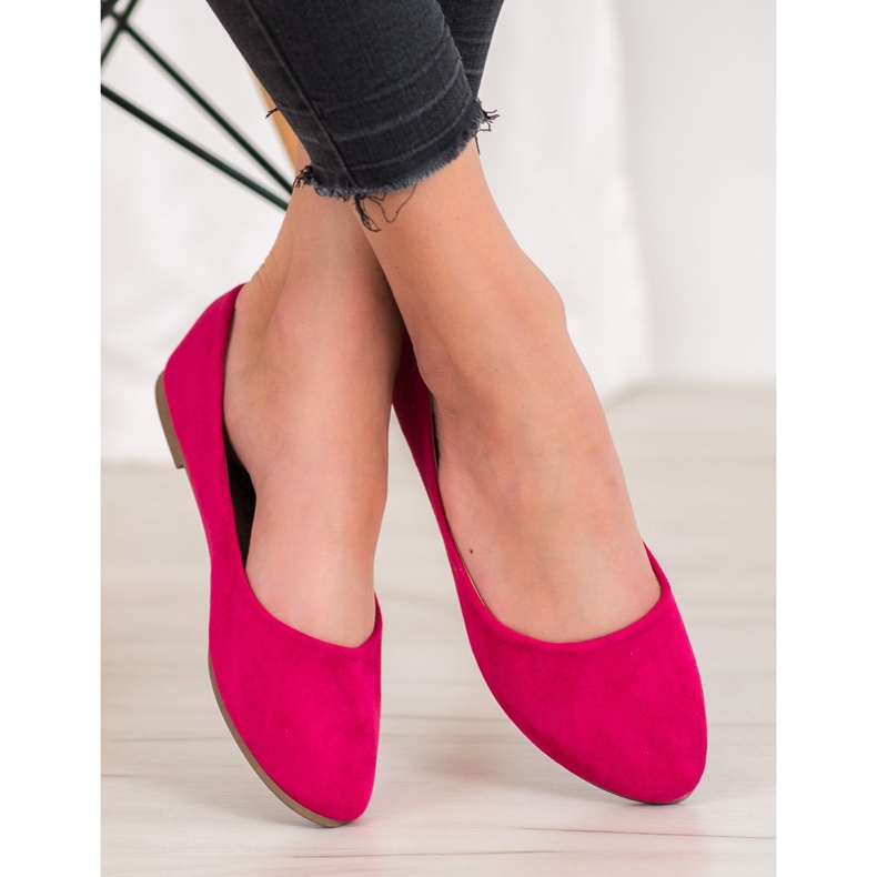 Balerini VINCEZA din piele de căprioară clasică roz 2