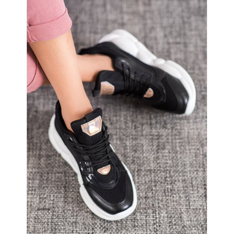 SHELOVET Adidași cu modă din piele ecologică negru galben 1