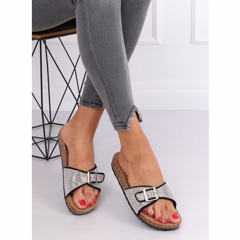 Papuci negri cu pietre L-1032 Negru 1