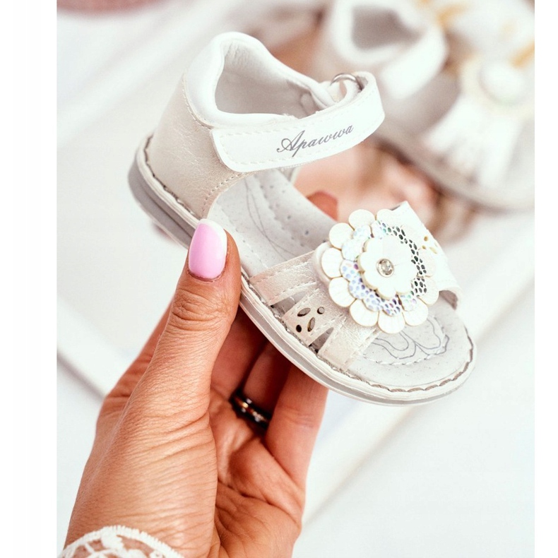 Apawwa Sandale pentru copii cu Velcro Flower White Mino alb multicolor galben 1