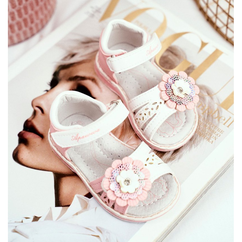 Apawwa Sandale pentru copii cu Velcro Flower Pink Mino roz 1