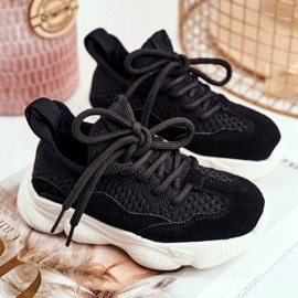 Apawwa Pantofi sport copii pentru copii, cu șireturi negre negru 2