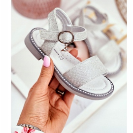 Apawwa Sandale pentru copii cu Velcro Silver Brocade Verden gri 1