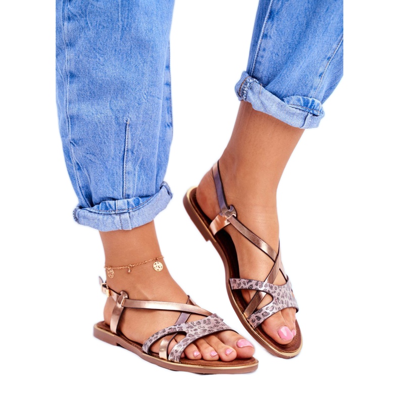 S.Barski Sandale plate pentru femei Champagne Barski Lomba maro galben 1