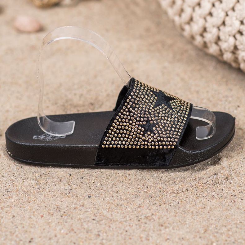 SHELOVET Papuci Velour Cu Stele negru 2