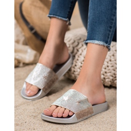 SHELOVET Papuci Velour Cu Stele gri 1