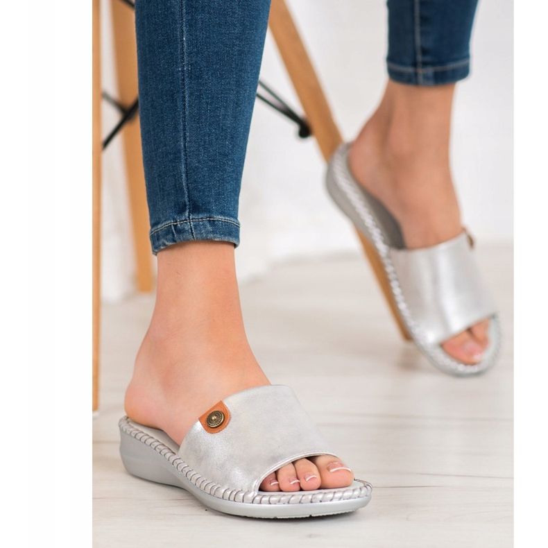 J. Star Papuci casual din piele ecologică gri 2