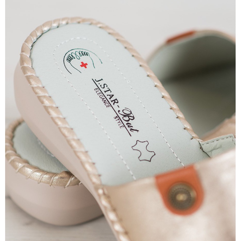 J. Star Papuci casual din piele ecologică de aur 1