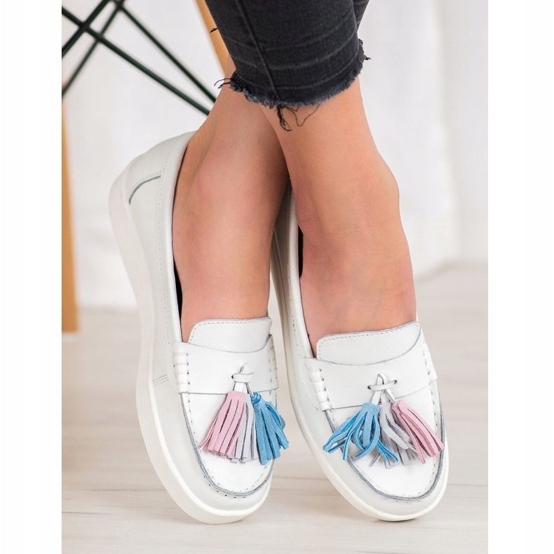 Mocasini cu franjuri colorate VINCEZA alb 1