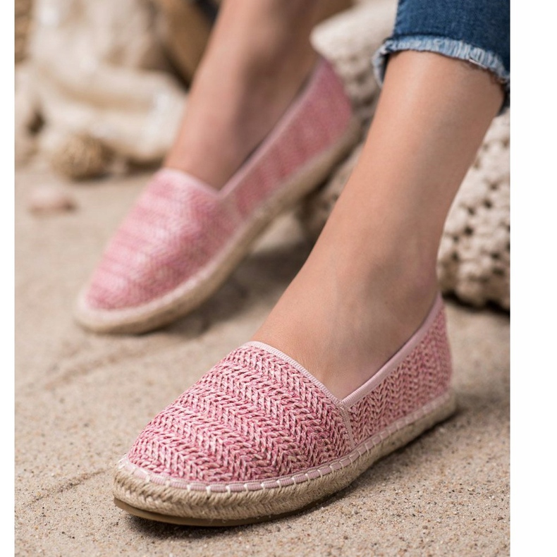 SHELOVET Espadrile roz împletite 2