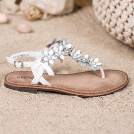 Evento Sandale cu flip-flops cu flori alb 2
