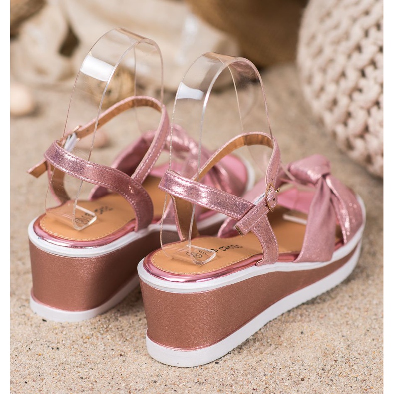 SHELOVET Sandale cu pene strălucitoare roz 1