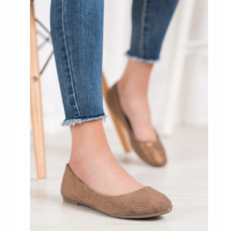 Diamantique Balerini din piele de căprioară cu cristale maro 2