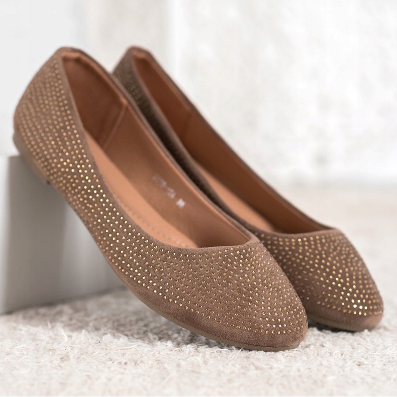 Diamantique Balerini din piele de căprioară cu cristale maro 1