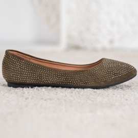 Diamantique Balerini din piele de căprioară cu cristale verde 2