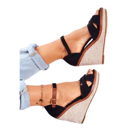 SEA Sandale pentru femei pe pană neagră LaMane maro negru 2