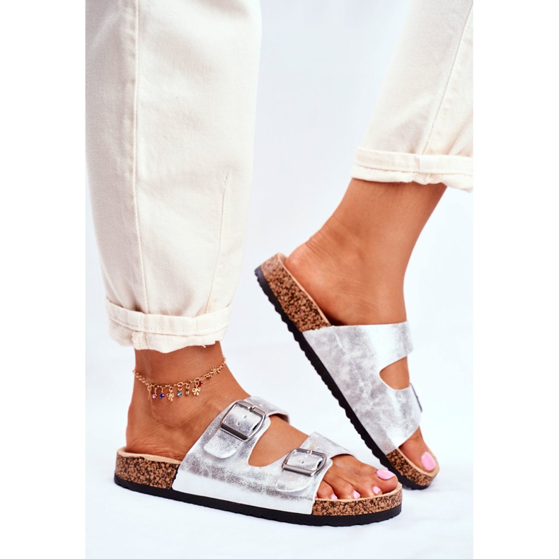 EVE Papuci pentru femei cu catarame Vivio argintiu gri 2