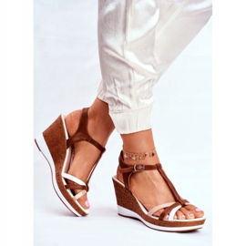 Sandale de damă pe pană Sergio Leone Brown SK308 alb maro 2