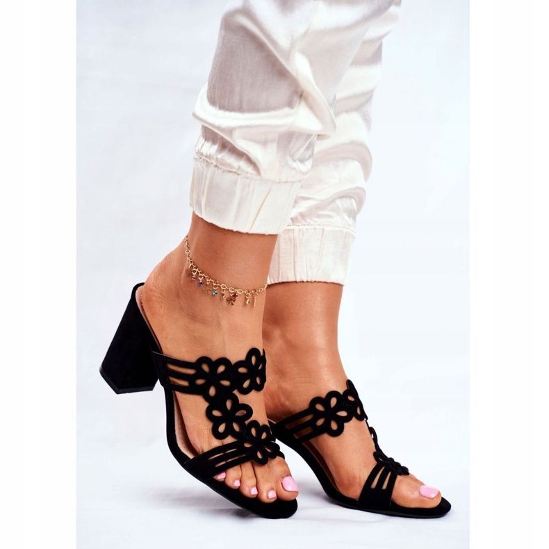 Papuci de damă eleganți pe bară Sergio Leone negru SK031 1