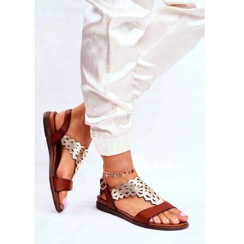 Sandale de damă plate Sergio Leone Brown SK035 maro argint 2