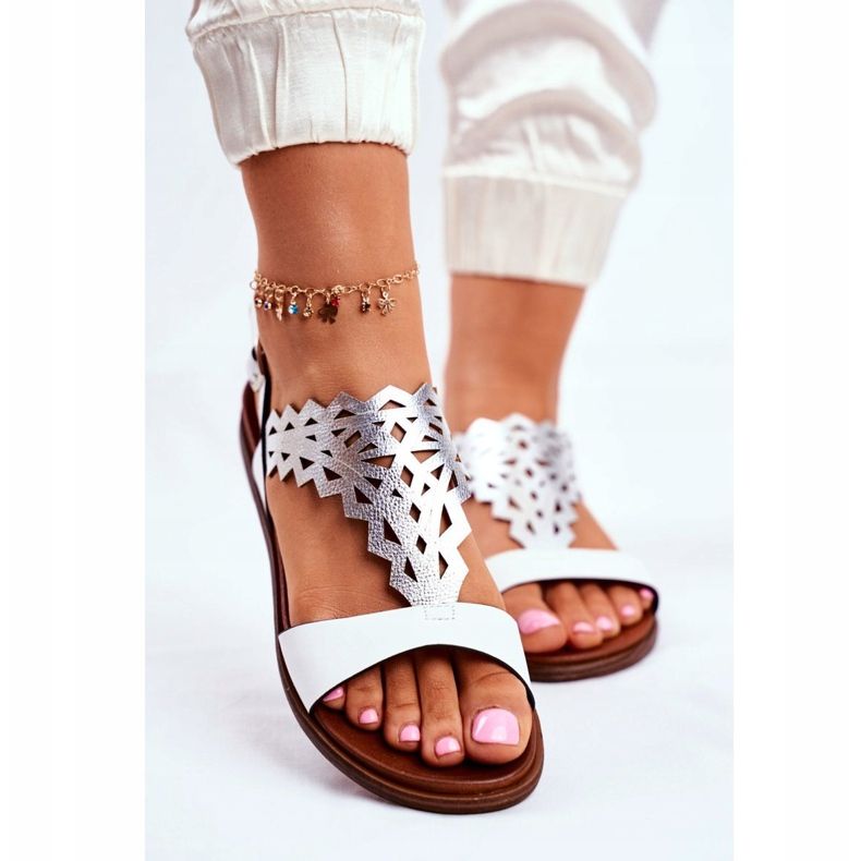 Sandale de damă plate Sergio Leone White SK035 alb gri 2