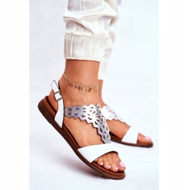 Sandale de damă plate Sergio Leone White SK035 alb gri 1