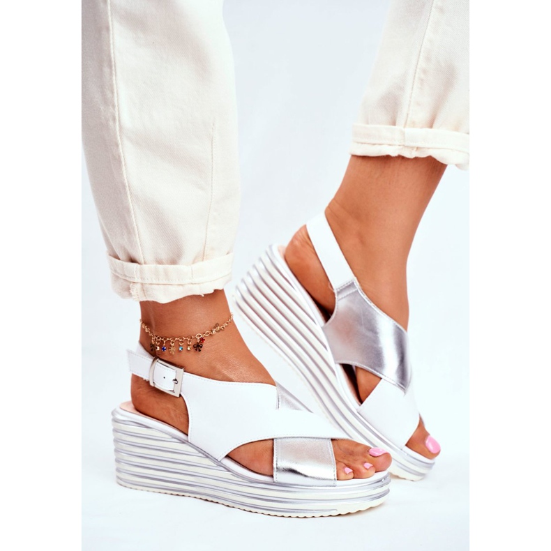 Sandale de damă pe pană Sergio Leone White SK328 alb gri 2