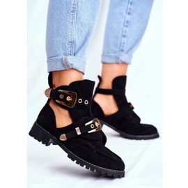 Lu Boo Pantofi decupați din piele neagră Rock Girl negru 2