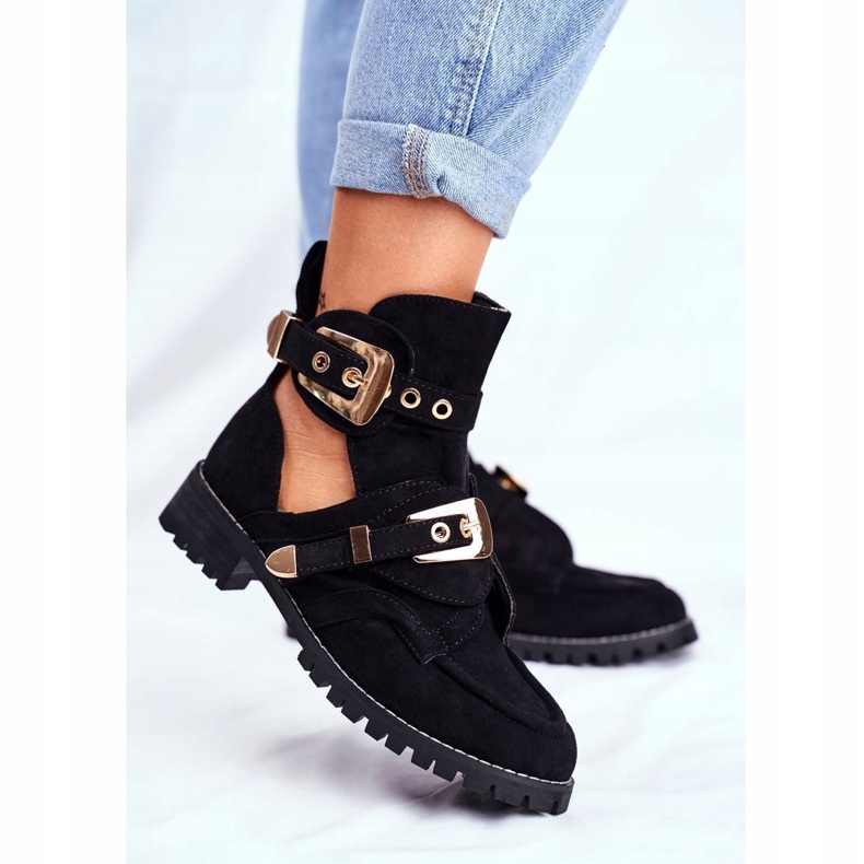 Lu Boo Pantofi decupați din piele neagră Rock Girl negru 1