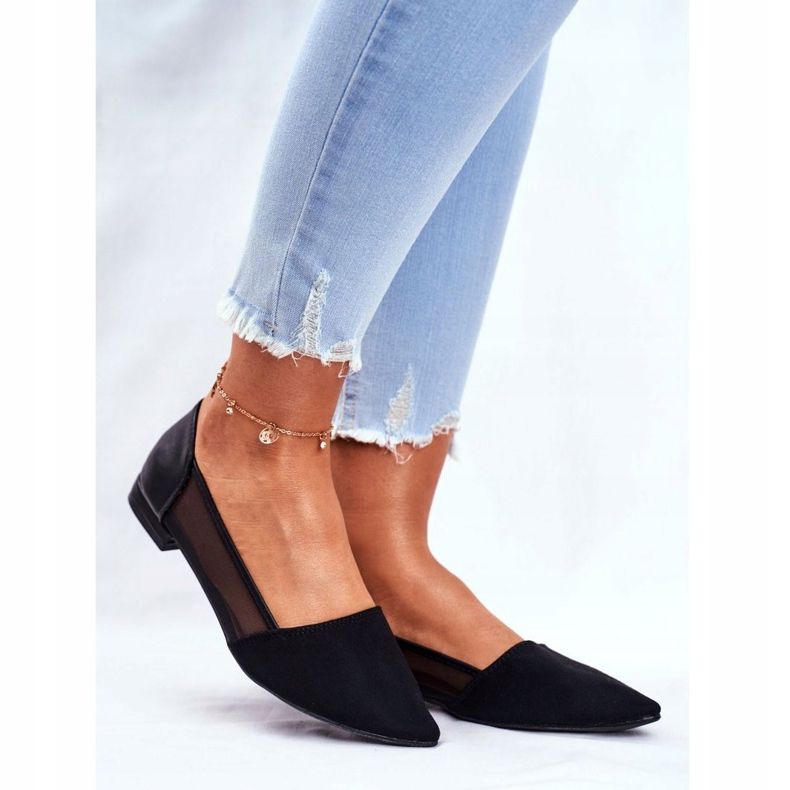 EVE Balerini de damă cu ochiuri din piele de căprioară neagră negru 1