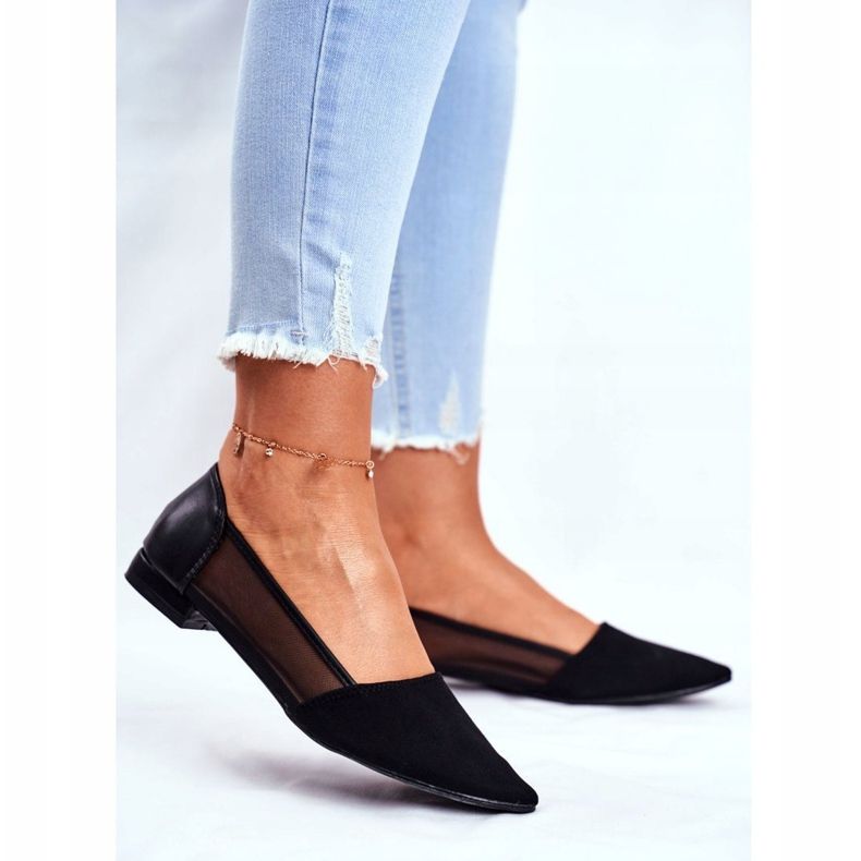 EVE Balerini de damă cu ochiuri din piele de căprioară neagră negru 2