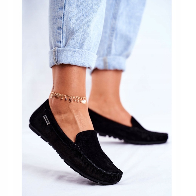 Vinceza Mocasini de damă din piele de piele întoarsă Papito negru 1