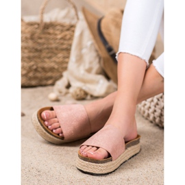 SHELOVET Papuci Espadrile Cu Sclipici roz 2