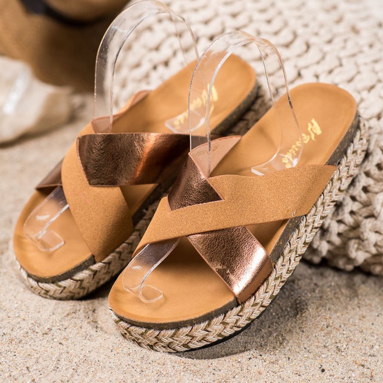 SHELOVET Papuci pe platformă maro galben 1