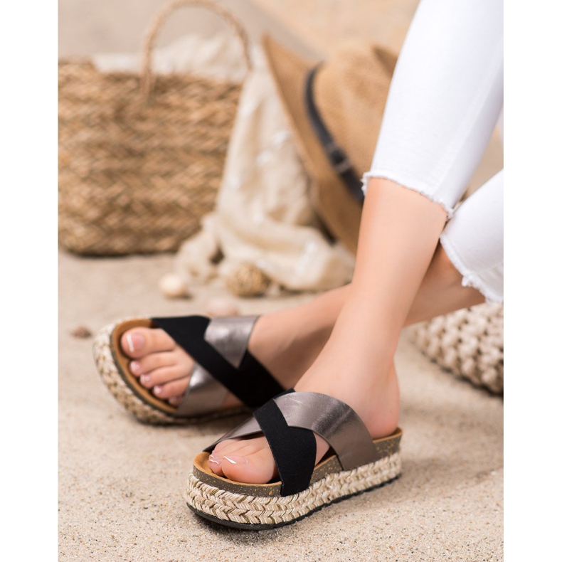 SHELOVET Papuci pe platformă negru gri 2