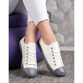 SHELOVET Adidași din material textil alb gri 1