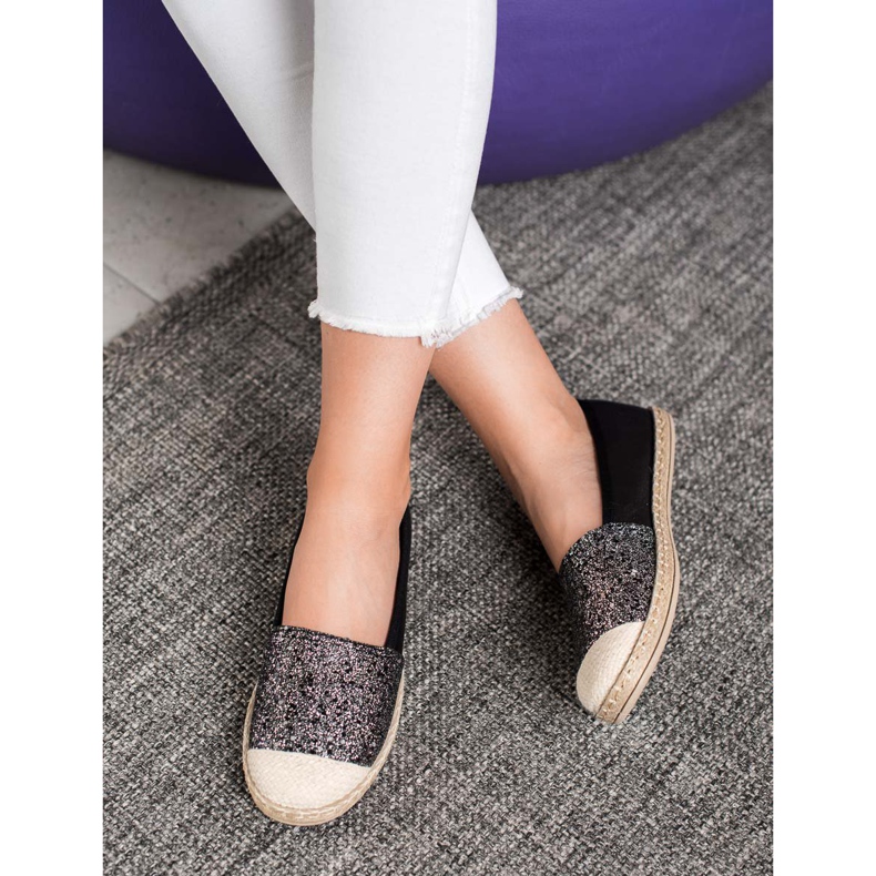 SHELOVET Espadrile negre cu sclipici negru 1