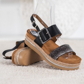 SHELOVET Sandale pe platforma cu imprimeu șarpe negru 1