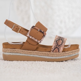 SHELOVET Sandale pe platforma cu imprimeu șarpe maro 2