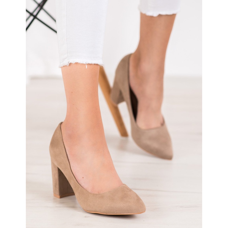 SHELOVET Tocuri înalte din piele de căprioară multicolor kaki 1