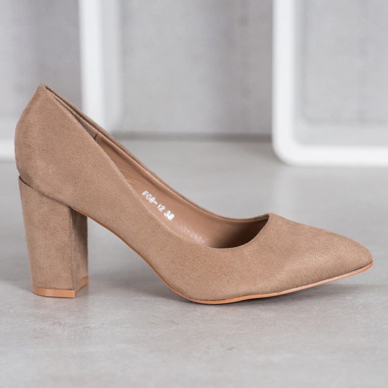 SHELOVET Tocuri înalte din piele de căprioară multicolor kaki 2