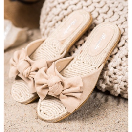 Renda Papuci eleganți cu arc bej 1