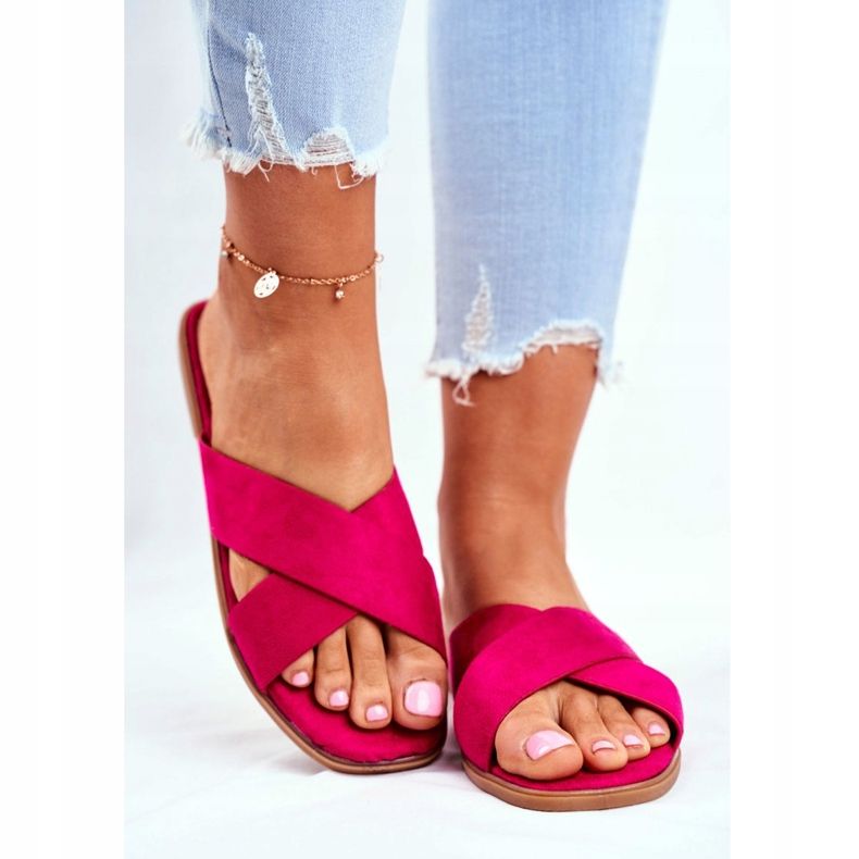 Papuci pentru femei Curele pe cruce Fuchsia Filipine roz 2