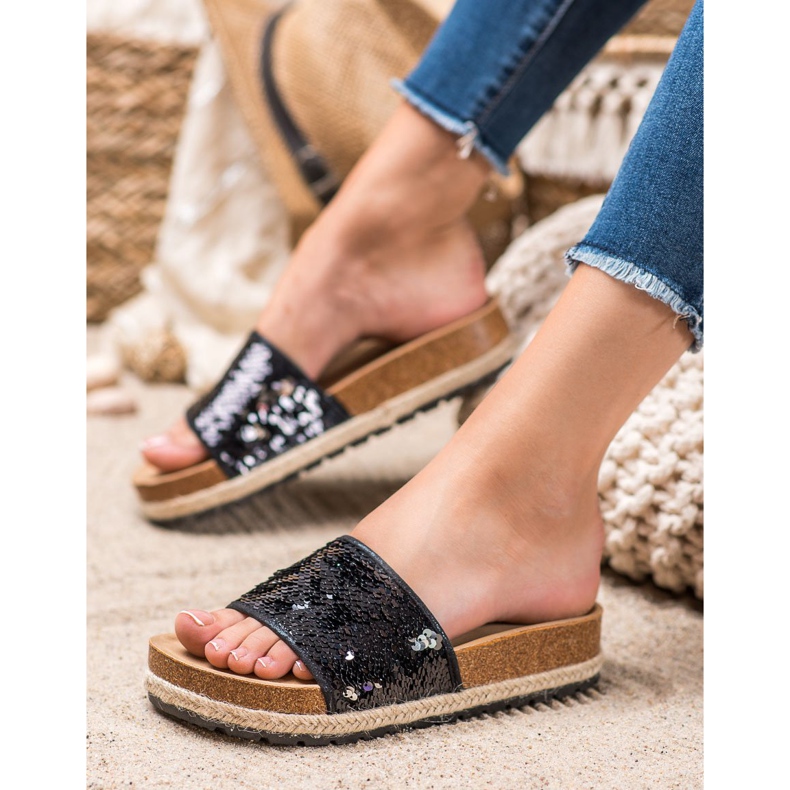 Kylie Papuci negri cu paiete negru 2 Kylie Papuci negri cu paiete negru 2